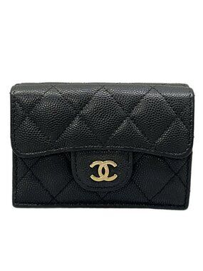 Chanel Trifold Wallet Classic Small Flap Quilted Black Gold